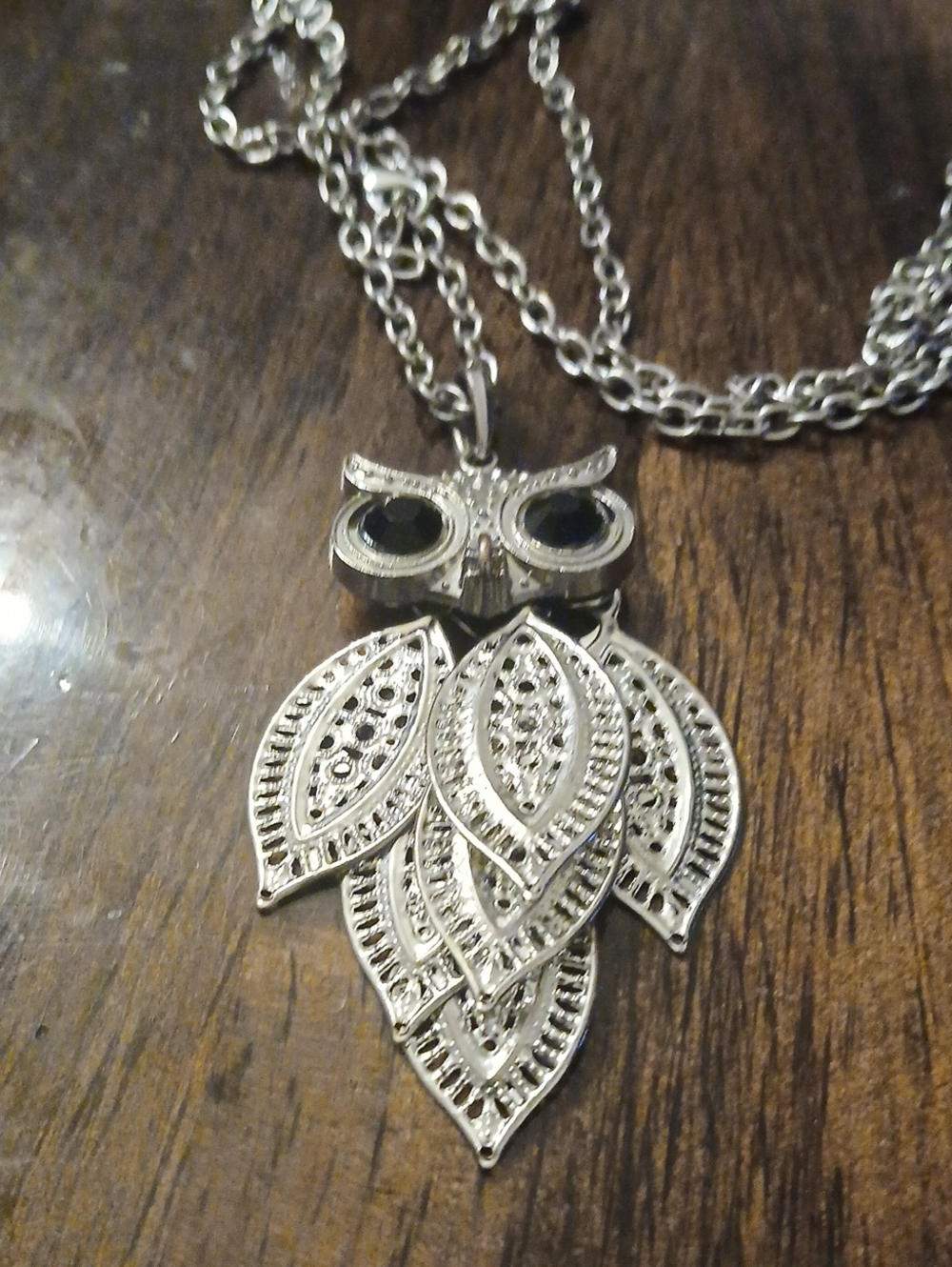 Boutique 9 Silver-Tone Owl Pendant Necklace with Black Eyes